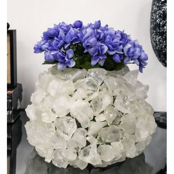 Quartz Crystal Mineral Stone Rocks Floral Vase Modern Accent Sculpture 10"L