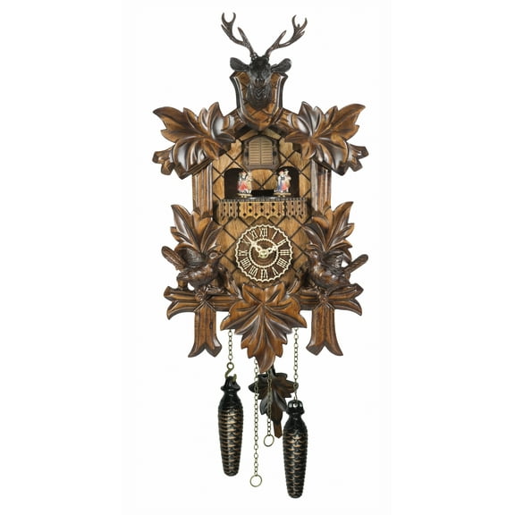 Quartz Cuckoo Clock 5 leaves, birds, with music and moving dancers TU 383 QMT