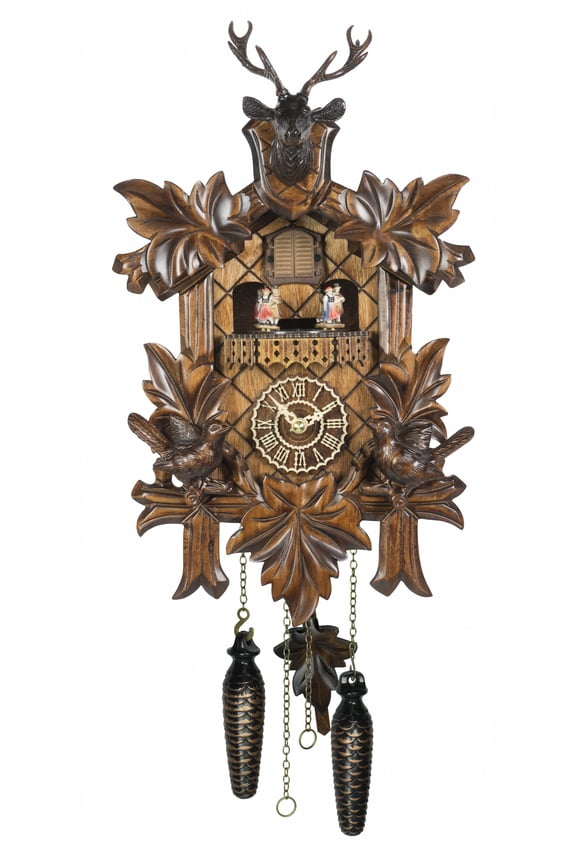 Quartz Cuckoo Clock 5 leaves, birds, with music and moving dancers TU 383 QMT