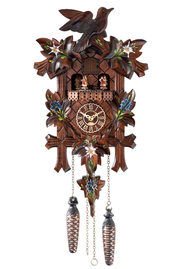 Quartz Cuckoo Clock 5 leaves, birds, with music and moving dancers