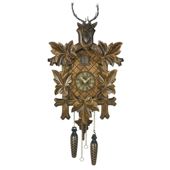 Quartz Cuckoo Clock 5 leaves, head of a deer, with music