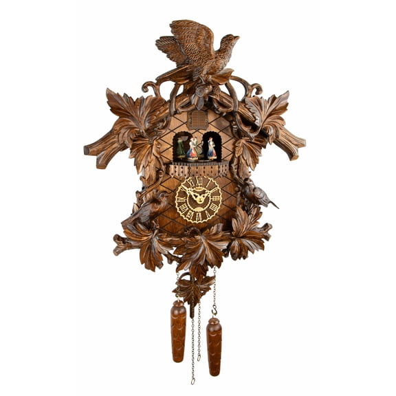 Quartz Cuckoo Clock 7 Foliage 3 Birds, with Music, Spinning Dancers