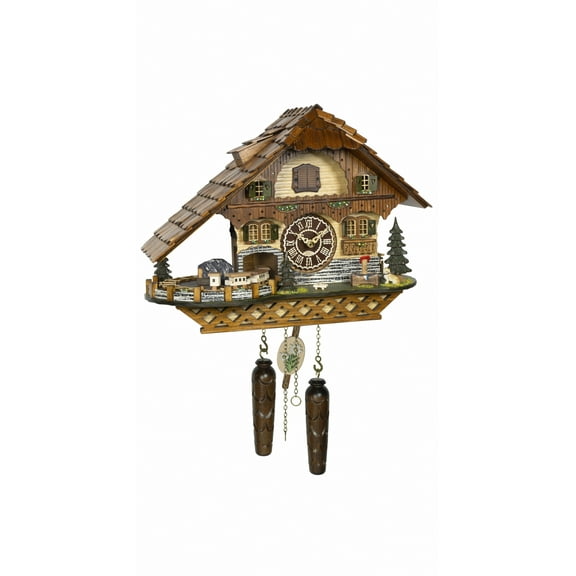 Quartz Cuckoo Clock Black Forest house with moving train, with music TU 4268 QMT HZZG