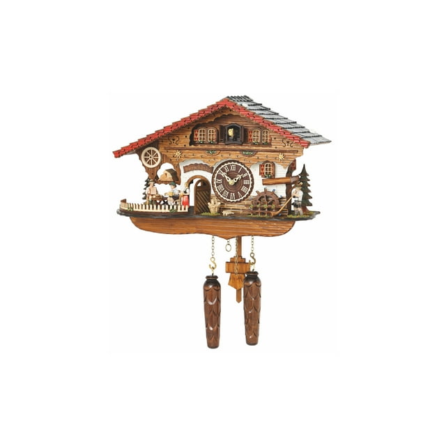 Quartz Cuckoo Clock Black Forest house with moving waitress and turning