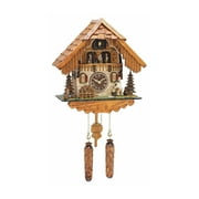 Quartz Cuckoo Clock Black Forest house with moving wood chopper and mill wheel, with music TU 498 QMT HZZG