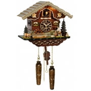 Quartz Cuckoo Clock Black Forest house with moving wood chopper and mill wheel, with music and light et l clairage