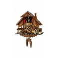 thumbnail image 1 of Quartz Cuckoo Clock Black Forest house with music, turning mill-wheel, the beerdrinker and the Black Forest Girl lift their arm, 1 of 2