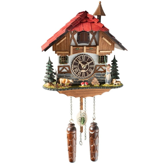 Quartz Cuckoo Clock Black forest house with music and bell ringer