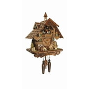 Quartz Cuckoo Clock Black forest house with music and dancers, moving wanderer and moving mill-wheel EN 46212 QMT