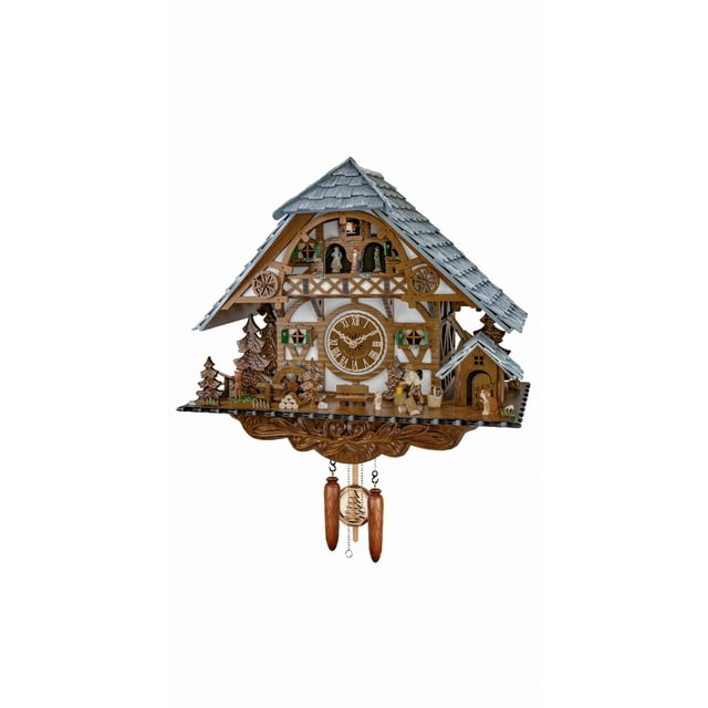 Quartz Cuckoo Clock Black forest house with music and dancers, moving