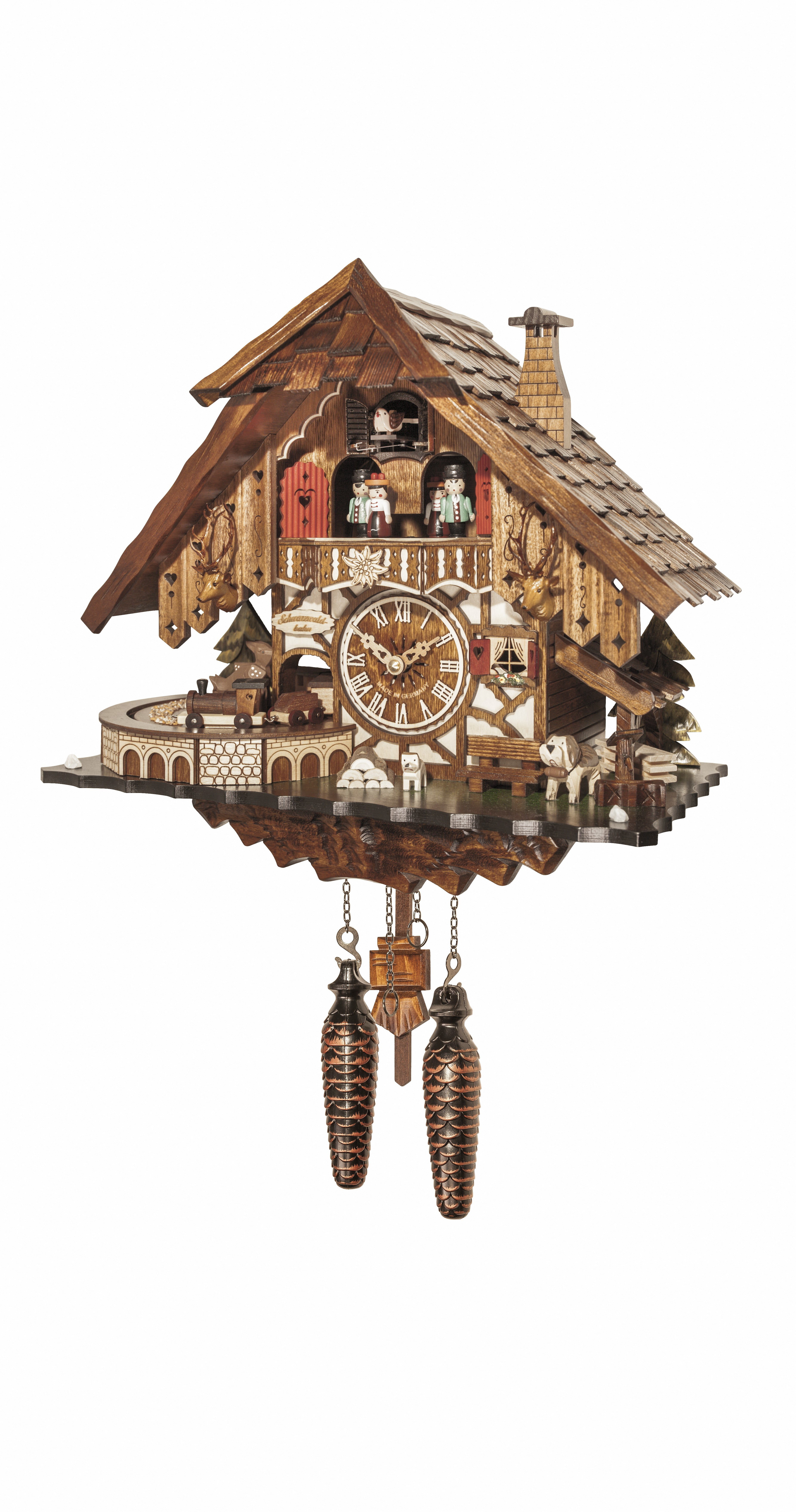 Quartz Cuckoo Clock Black forest house with music, dancers and moving