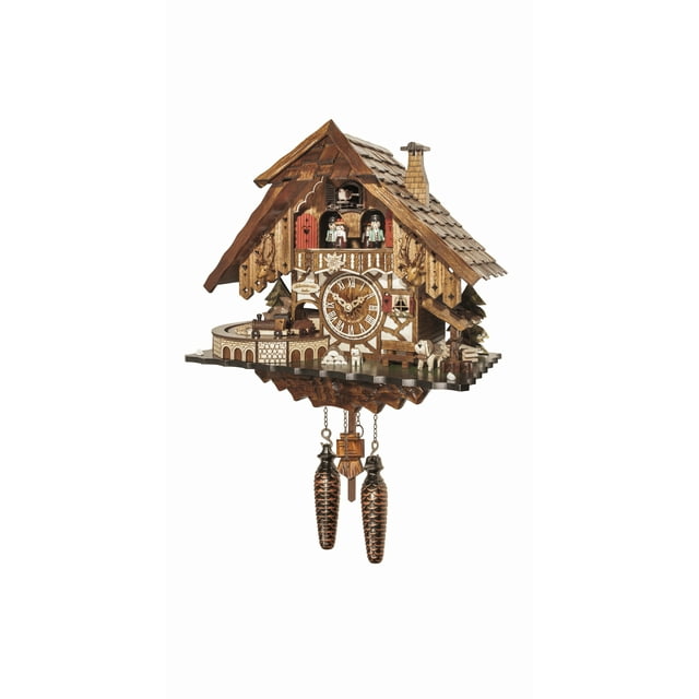 Quartz Cuckoo Clock Black forest house with music, dancers and moving