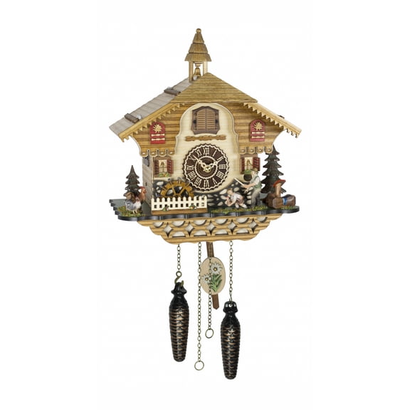 Quartz Cuckoo Clock Black forest house with music, moving farmer and rotating mill wheel TU 4238 QM