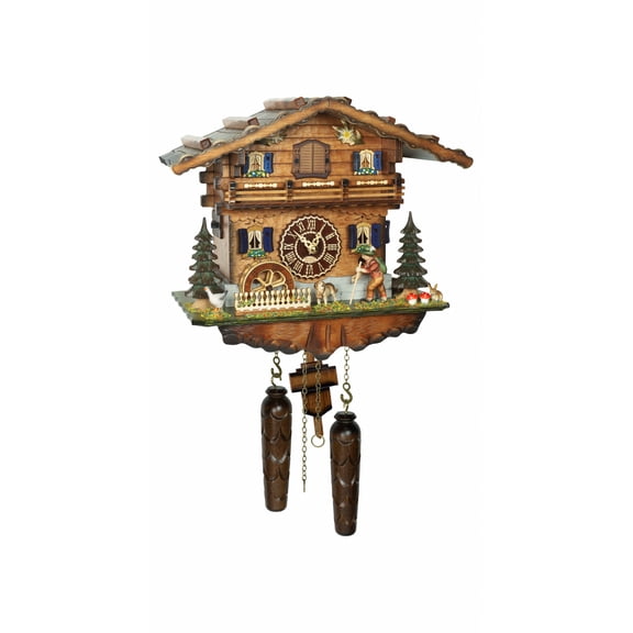 Quartz Cuckoo Clock Black forest house with music, moving wanderer and mill-wheel TU 4280 QM HZZG