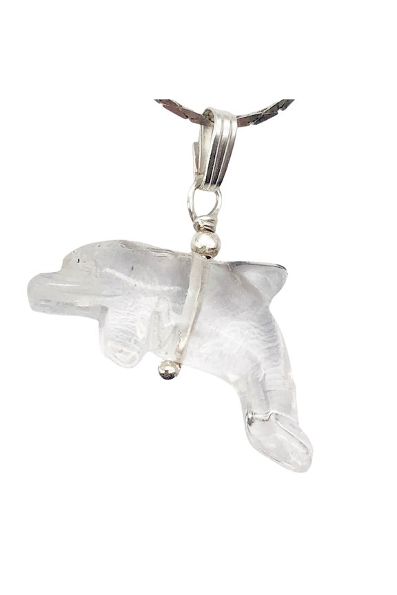 Quartz Dolphin Pendant Necklace | Semi Precious Stone Jewelry | Silver Pendant