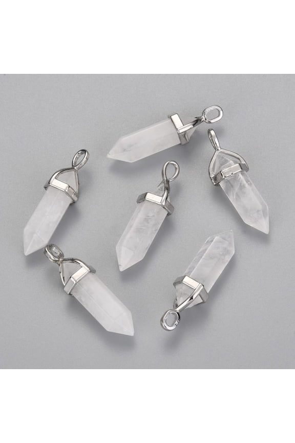 Quartz Double Terminated Pointed Pendants Rock with Random Alloy Pendant Bead Cap Bails Platinum