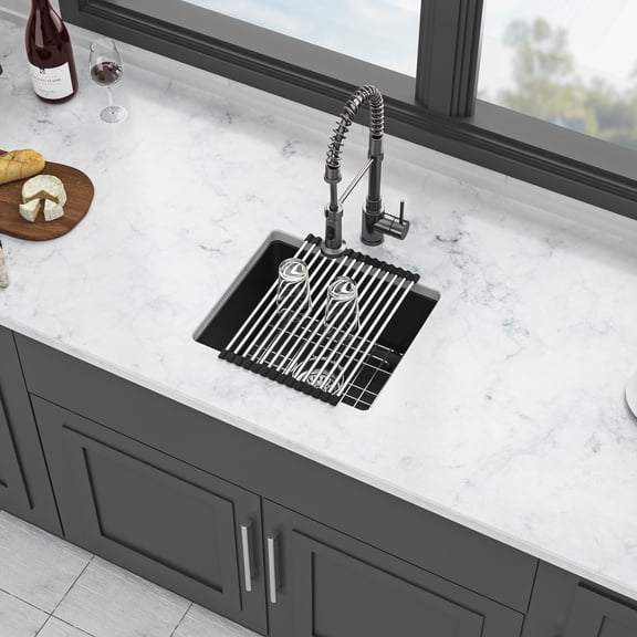 Quartz Kitchen Sink - 17.71"x15.74"x9" Black granite composite undermount kitchen sink
