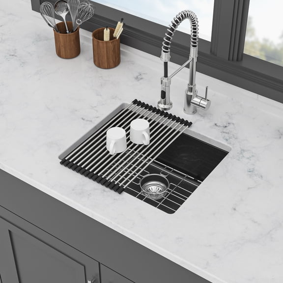 Quartz Kitchen Sink - 21" x 18" x 9.65" Black granite composite undermount bar sink