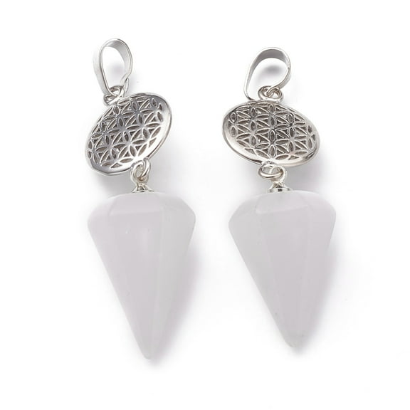 Quartz Pendants Rock Pendants with Platinum Brass Snap on Bails Votex/Om Symbol/Tree of Life/Flower of Life/Star of David Cone Pendulum 48mm Hole: 8mm