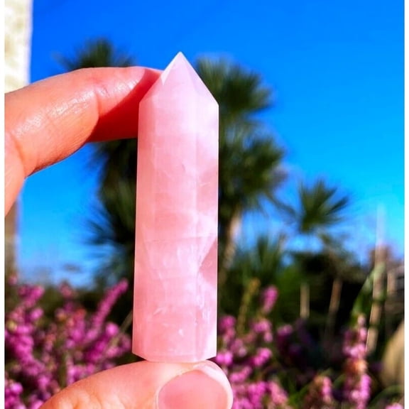 Quartz Rose Healing Crystal Witchy Wand Reiki Tower Point Obelisk Ornament Gifts