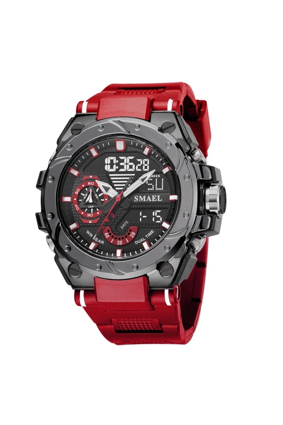 Quartz Watch For Men SMAEL Wristwatches Watcholorful Red Bracelet 50M Waterproof Alarm Clock Analog Digitals 8060 Sport Watches