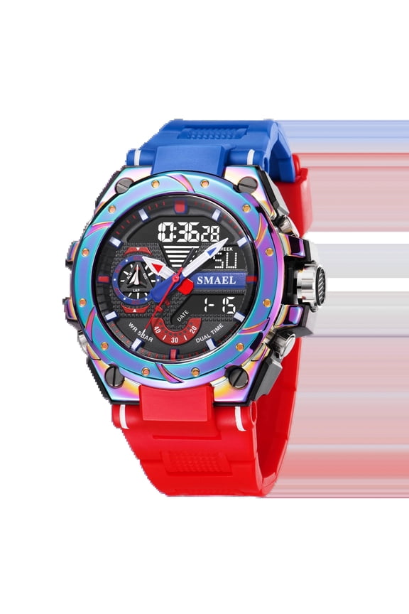 Quartz Watch For Men SMAEL Wristwatches Watcholorful Red Bracelet 50M Waterproof Alarm Clock Analog Digitals 8060 Sport Watches