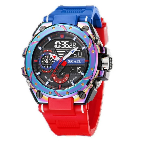 Quartz Watch For Men Smael Wristwatches Watcholorful Red Bracelet 50m Waterproof Alarm Clock Analog Digitals 8060 Sport Watches - Quartz Wristwatches