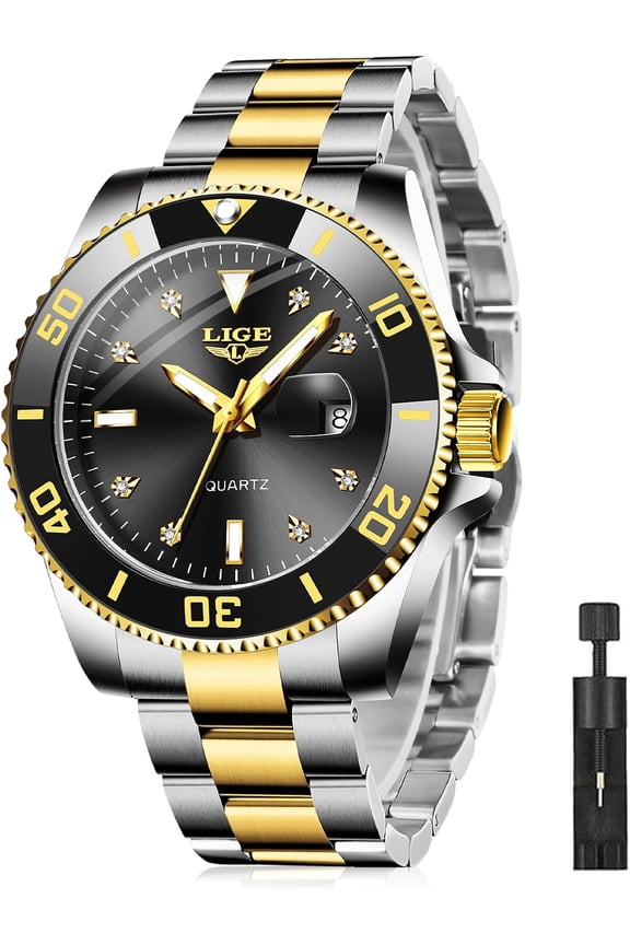 Quartz Watches for Men,Luxury Big Face Diamond Accented Analog Watch,Stainless Steel Waterproof Mens Watches,Date Luminous Business Dress Watch for Men