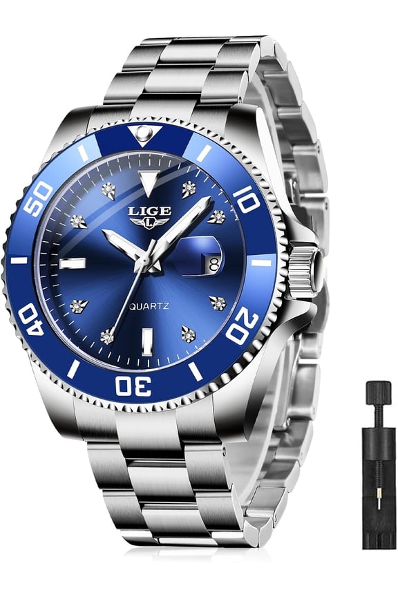 Quartz Watches for Men,Luxury Big Face Diamond Accented Analog Watch,Stainless Steel Waterproof Mens Watches,Date Luminous Business Dress Watch for Men