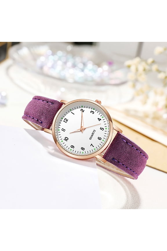Quartz Wrist Watch Analog Number Dial Slim Round, Alloy Case and Leather Strap Classic Casual Timepiece