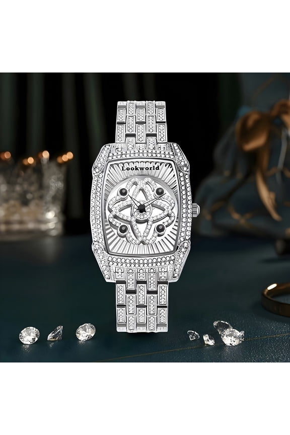 Quartz Wristwatch with Zinc Alloy Case and Bracelet, Rotatable Dial, Stainless Steel Double Butterfly Clasp With Crystals for Men and Women'S Fashion Accessories