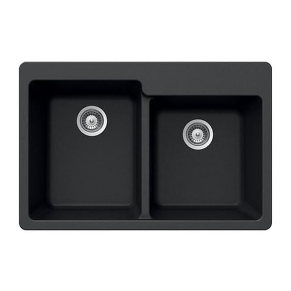 Quartztone Series Composite Granite Topmount 60 - 40 Double Bowl Kitchen Sink, Black
