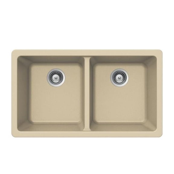 Quartztone Series Composite Granite Undermount 50 - 50 Double Bowl Kitchen Sink, Sand