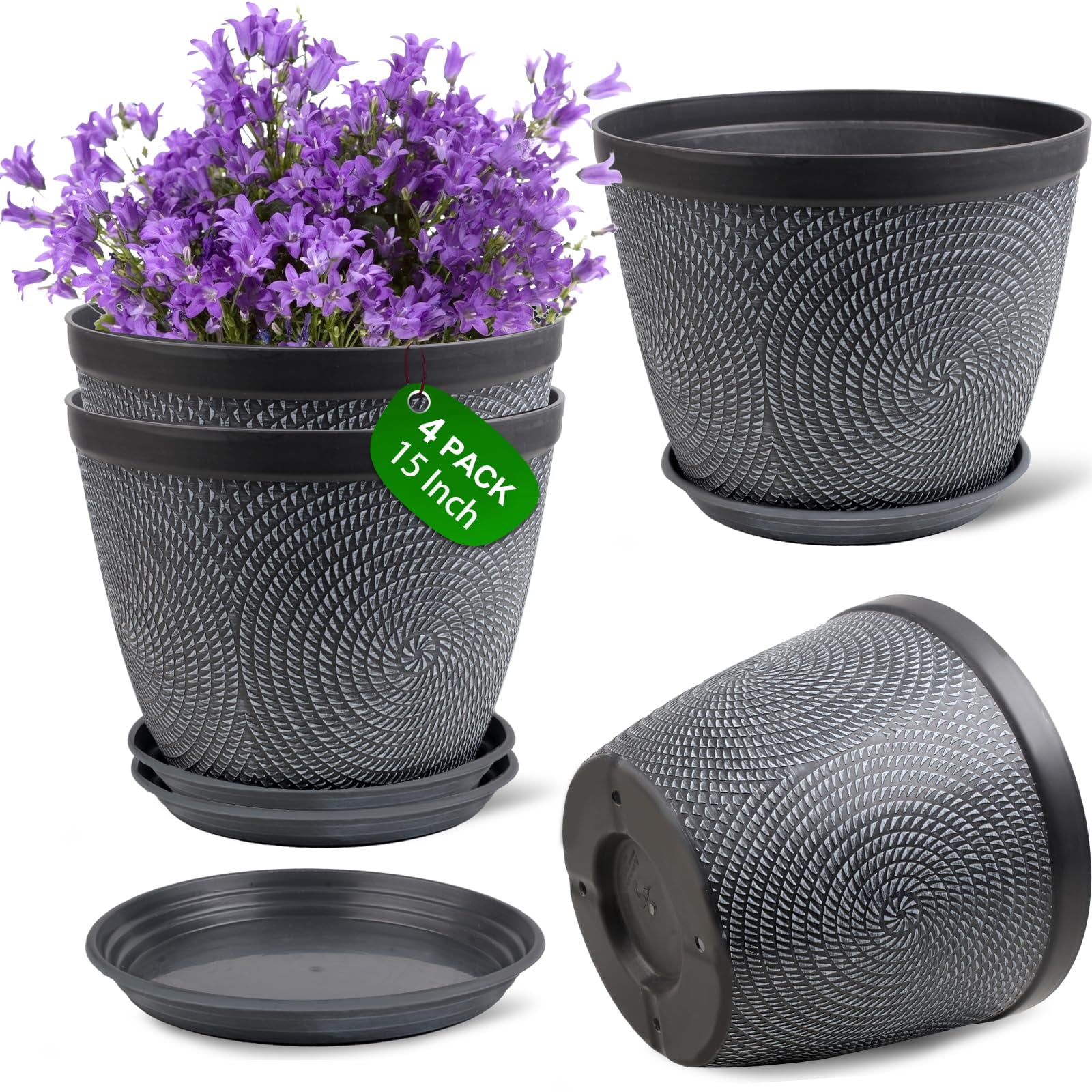 Quarut 4 Pack 15 Inch Large Planter Pot