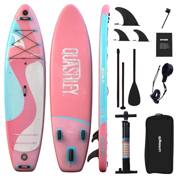 Quashley Inflatable Stand up Paddle Board, 10'6" x 33 inch Wide All-Around SUP Board for Beginners with Paddle, Hand Pump, Backpack and Leash