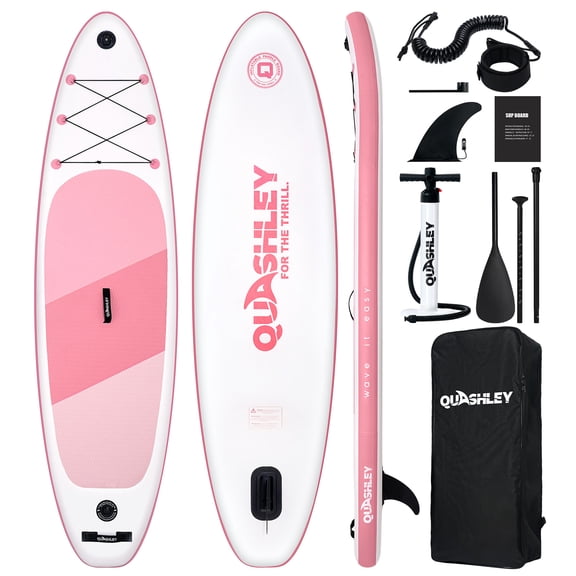 Quashley Inflatable Stand up Paddle Board, 10'6" x 34 inch Wide All-Around SUP Board for Beginners with Paddle, Hand Pump, Backpack and Leash