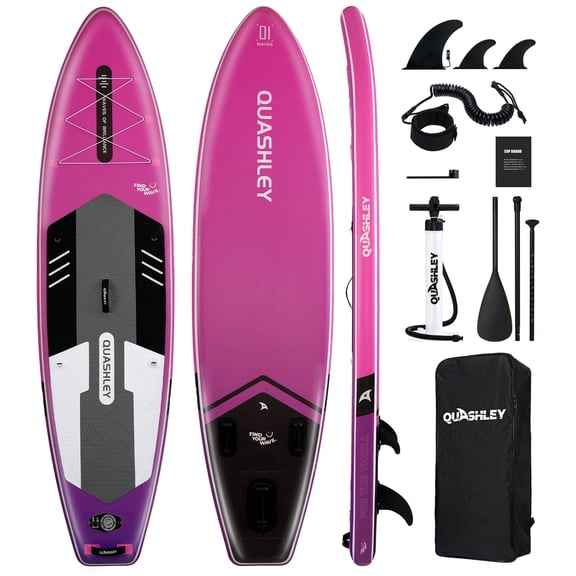 Quashley Inflatable Paddle Board 11' x 34" Wide SUP with Paddle, Pump, Backpack & Leash