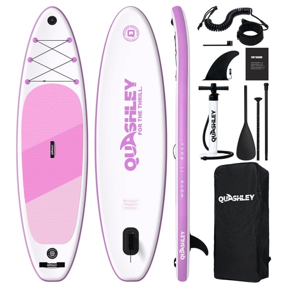 Quashley Inflatable Stand up Paddle Board, 10'6" x 34 inch Wide All-Around SUP Board for Beginners with Paddle, Hand Pump, Backpack and Leash