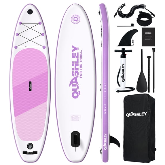 Quashley Inflatable Paddle Board 10'6" x 34" Wide SUP with Paddle, Pump, Backpack & Leash