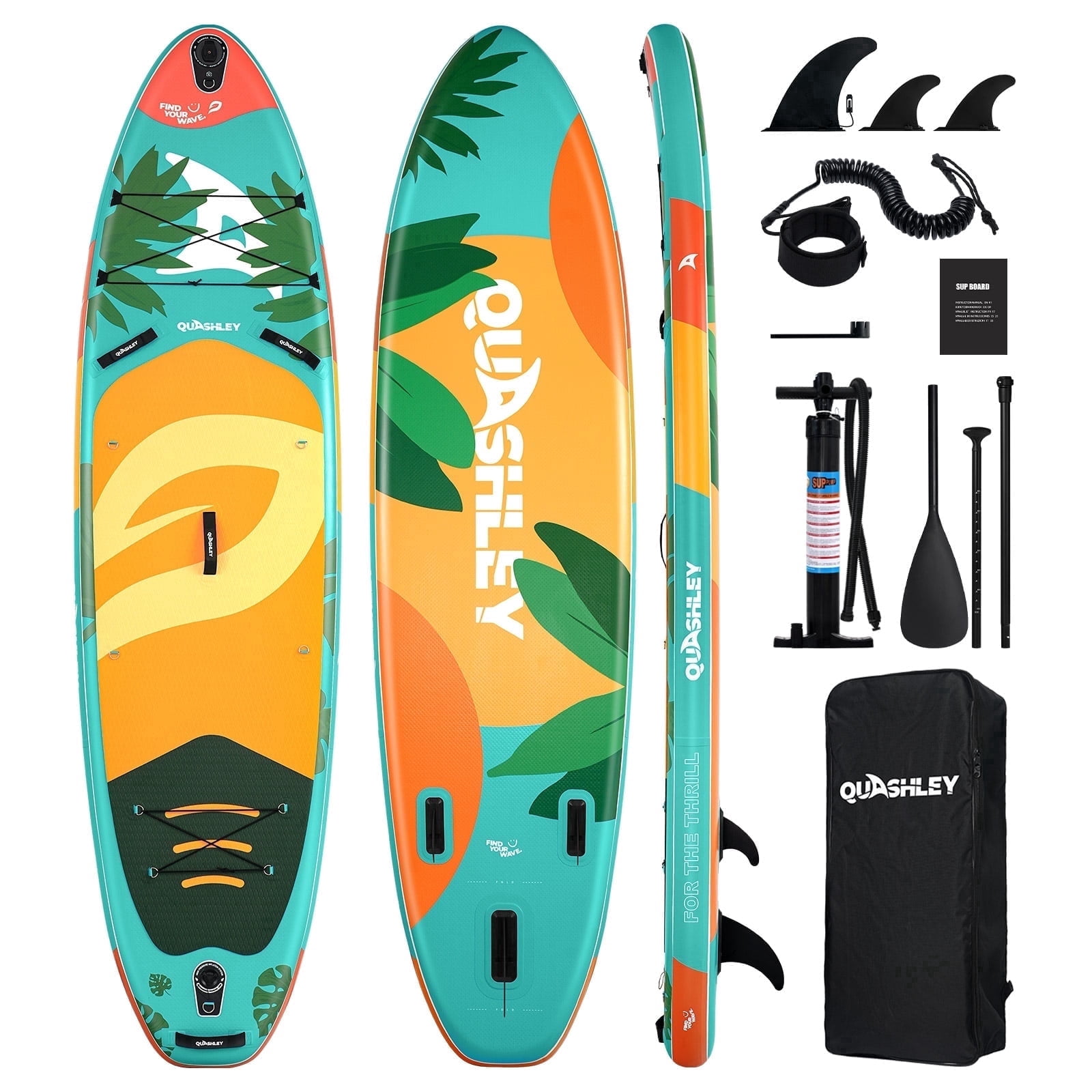 Quashley Wide Inflatable Stand up Paddle Board, 11 ft x 34 inch All-Around SUP Board with Paddle, Hand Pump, Backpack and Leash