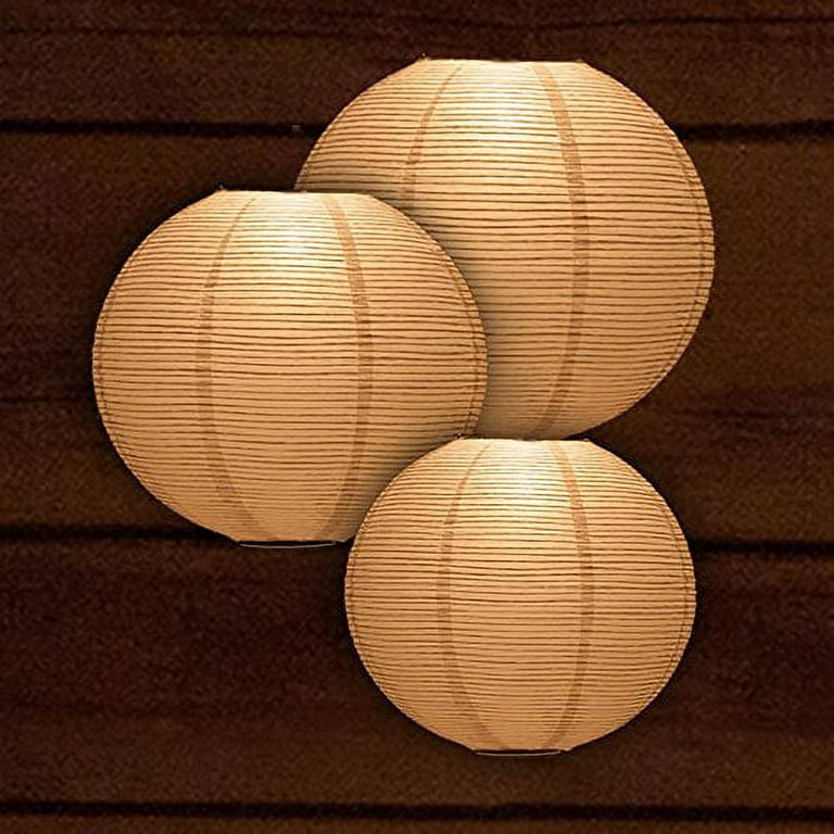 8/12/16 White Round Paper Lanterns, Even Ribbing (3-Pack Cluster)