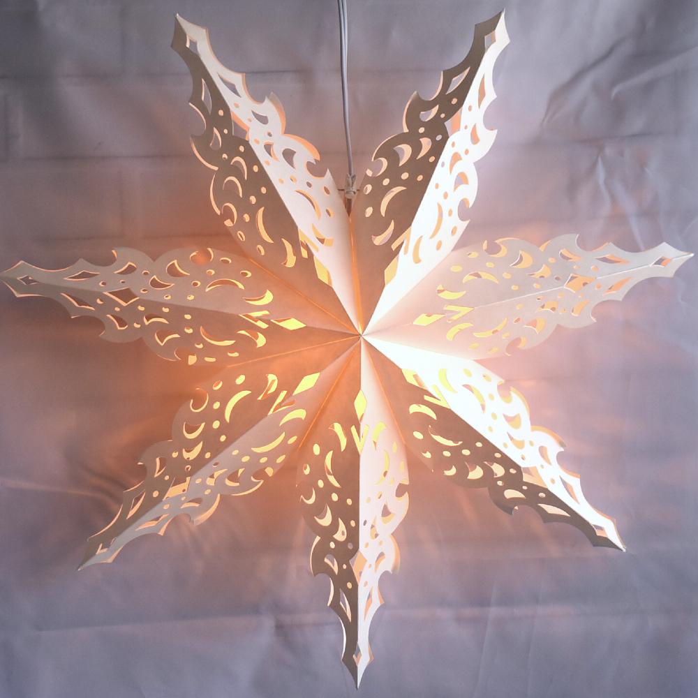 Quasimoon PaperLanternStore.com 24 inch White Winter Ice Crystal Snowflake Paper Star Lantern, Hanging Decoration