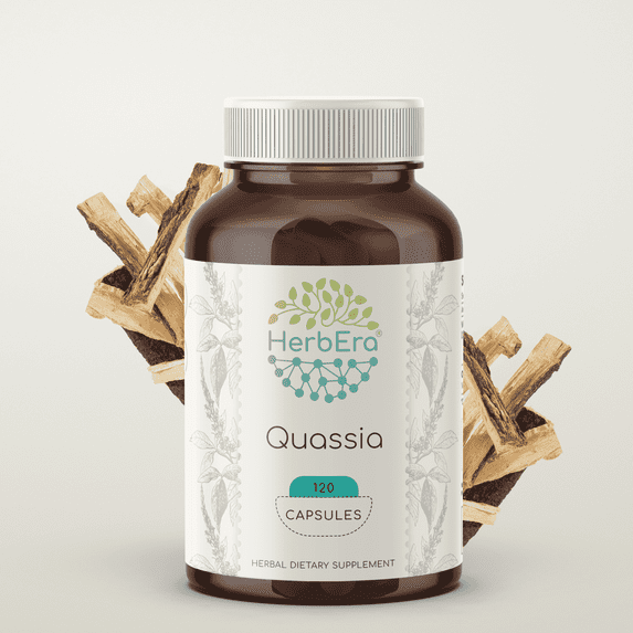 HerbEra Quassia Capsules, Herbal Dietary Supplement for Digestive Support, Quassia (Quassia amara) Dried Bark Capsules, Natural, 120 Capsules