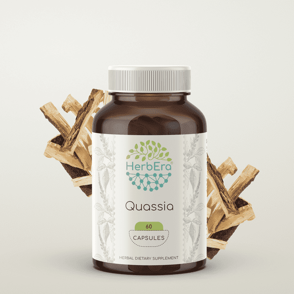 HerbEra Quassia Capsules, Herbal Dietary Supplement for Digestive Support, Quassia (Quassia amara) Dried Bark Capsules, Natural, 60 Capsules