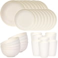 thumbnail image 1 of Quatish 32 Piece Plates and Bowls Sets for 8, Unbreakable Dinnerware Sets, Plastic Dish Set for Camping, Dishwasher Microwave Safe, Outdoor Kitchen and Apartment Dinning RV Essentials, Beige, 1 of 8