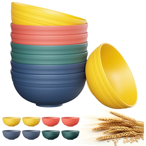 Quatish 8 PCS Unbreakable Cereal Bowls,Dishwasher & Microwave Safe Wheat Straw Bowls, Easy-to-Clean Lightweight Bowl,Multi-Color Portable for Picnics Plastic Bowls Set