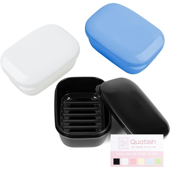 Quatish Soap Holder 3 Pack, Travel Soap Container with Lid, Portable Bar Soap Case, Period Kit Leakproof Soap Box with Perforations, Soap Dishes for Traveling, Camping, Gym (Three Color)
