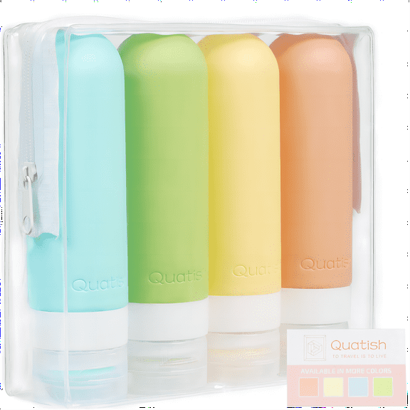 Quatish Travel Bottles for Toiletries, 4 Pack Leak Proof Travel Size Toiletry, BPA Free Silicone Travel Shampoo and Conditioner Bottles Tsa Approved, 3 oz Travel Size Bottles for Cosmetic, Lotion