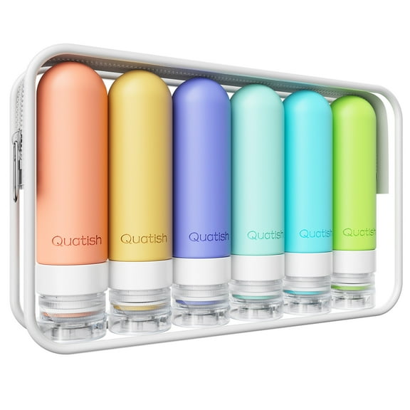 Quatish Travel Size Bottles 6 Pack,Original Patented 3 oz Tsa Approved Travel Containers for Toiletries, BPA Free Silicone Travel Shampoo and Conditioner Bottles Leak Proof, Travel Essentials