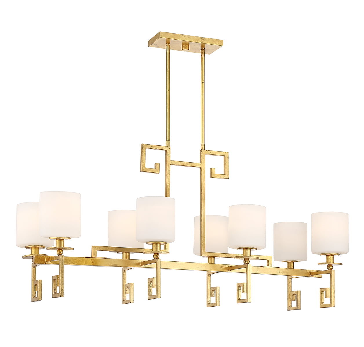 True Gold 8-Light Linear Chandelier with White Opal Glass Shades